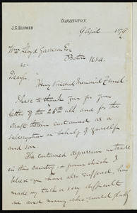 Letter from John George Blumer, Darlington, to William Lloyd Garrison, 9 April 1879