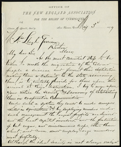Letter from Charles E. Buell, Office of the New England Association for the Relief of Unemployed, New Haven, Conn, to William Lloyd Garrison, May 3, 1879