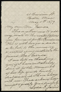 Letter from Lydia G. Jarvis, 40 Bowdoin St., Boston, Mass, to William Lloyd Garrison, May 5th, 1879