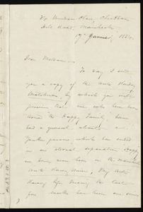 Letter from Frederick William Chesson, Cheetham Hill Road, Manchester, [England], to Maria Weston Chapman, 17th January 1854
