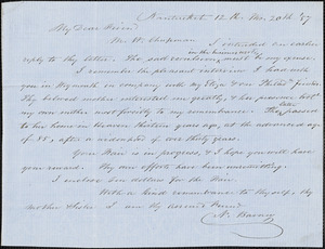 Letter from Nathaniel Barney, Nantucket, [Mass.], to Maria Weston Chapman, 12th mo[nth] 20th [day] [18]57