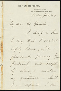 Letter from Theodore Tilton, The Independent, Editorial Office, No. 5 Beekman St., New York, [N.Y.], to William Lloyd Garrison, Sunday, Jan. 31, 1864