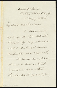 Letter from George William Curtis, Staten Island, N.Y., to William Lloyd Garrison, 7 May 1864
