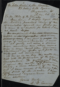 Letter from Moncure Daniel Conway, 28 Notthing Hill Square, Bayswater, W. London, [England], to William Lloyd Garrison, Oct. 22, [1864]