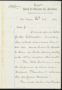 Letter from Benjamin Rush Plumly, New Orleans, to William Lloyd Garrison, Oct. 23, 1864