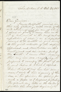 Letter from Edwin Coombs, Charleston, S.C., to William Lloyd Garrison, Oct. 30, 1865