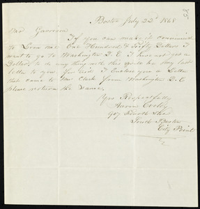 Letter from Aaron Cooley, Boston, [Mass.], to William Lloyd Garrison, July 22'd, 1868