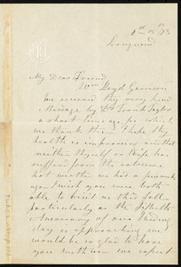 Letter from Hannah Pierce Cox, Longwood, [Pa.], to William Lloyd Garrison, 8th m[onth] 15th [day] / [18]73