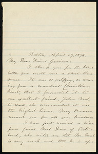 Letter from Daniel Clement Colesworthy, Boston, [Mass.], to William Lloyd Garrison, April 27, 1876