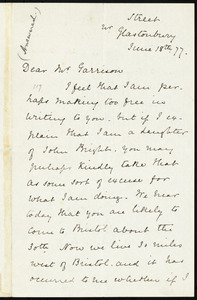 Letter from Helen P. Bright Clark, Street nr Glastonbury, [England], to William Lloyd Garrison, June 18th, [18]77