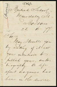 Letter from Edward J. Collings, British School, Boston, to William Lloyd Garrison, 28 . 6 . [18]77