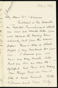 Letter from Helen P. Bright Clark, to William Lloyd Garrison, July 7, 1877