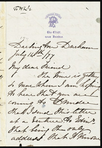 Letter from Margaret Eleanor Parker, Darlington, Durham [County], [England], to William Lloyd Garrison, July 14th / [18]77