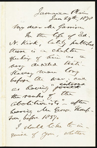 Letter from James Freeman Clarke, Jamaica Plain, [Mass.], to William Lloyd Garrison, Jan. 29th, 1878