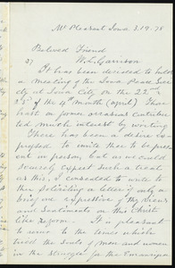 Letter from Ruth Dugdale, Mt. Pleasant, Iowa, to William Lloyd Garrison, 3-19-[18]78