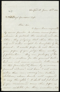 Letter from Catherine DeWolf Dodge Davis, Hartford, CT, to William Lloyd Garrison, June 26th, 1852