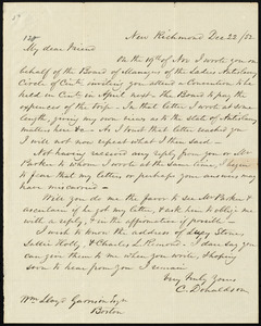 Letter from Christian Donaldson, New Richmond, [Ohio], to William Lloyd Garrison, Dec. 22 / [18]52
