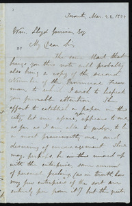 Letter from John Dick, Toronto, [Canada], to William Lloyd Garrison, Mar[ch] 28, 1854