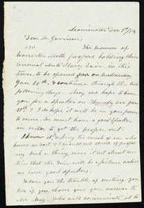 Letter from Frances H. Drake, Leominster, [Mass.], to William Lloyd Garrison, Dec. 3'd / [18]54