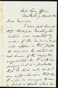 Letter from Oliver Johnson, Anti-Slavery Office, New York, to William Lloyd Garrison, 17 March 1862