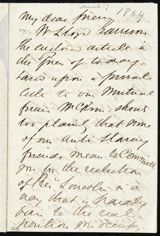 Letter From Edward Morris Davis To William Lloyd Garrison 317 1864 Digital Commonwealth 4007