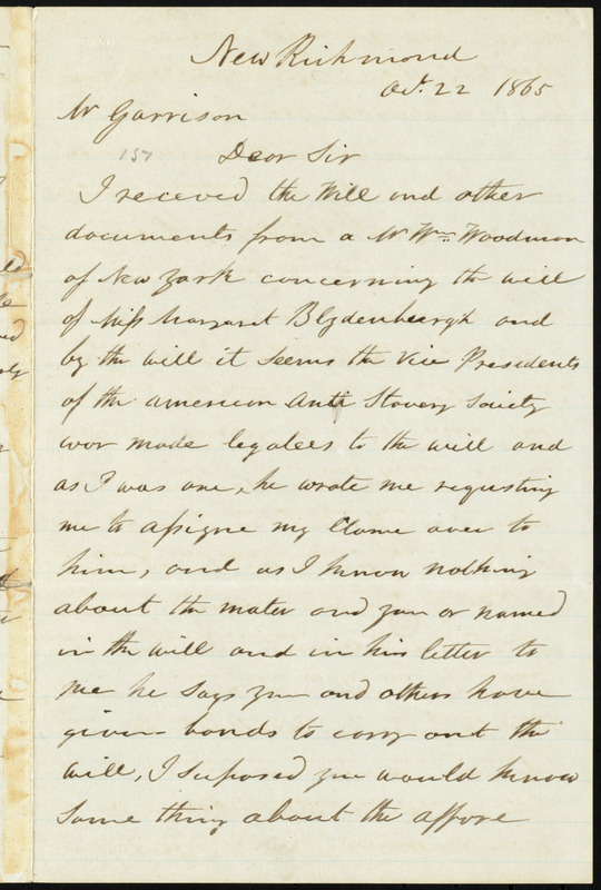 Letter from Thomas Donaldson, New Richmond, [Ohio], to William Lloyd ...