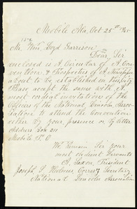 Letter from A. Saxon, Mobile, Ala[bama], to William Lloyd Garrison, Oct. 25th / [18]65