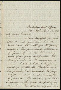 Letter from Oliver Johnson, Independent Office, New York, to William Lloyd Garrison, April 22, 1870
