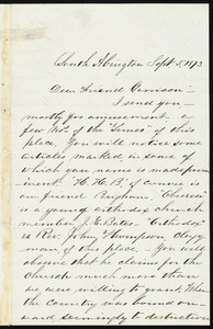 Letter from Samuel Dyer, South Abington, to William Lloyd Garrison, Sept. 5, 1873