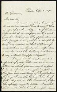 Letter from William Williams, Boston, [Mass.], to William Lloyd Garrison, Apr. 1, 1874