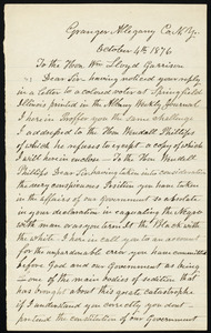 Letter from Alvan Doolittle, Granger, Allegany Co[unty], N.Y., to William Lloyd Garrison, October 4th, 1876