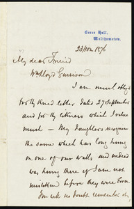 Letter from Joseph Cooper, Essex Hall, Walthamstow, [England], to William Lloyd Garrison, 23 / 10 m[onth] 1876