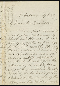 Letter from Samuel Johnson, N. Andover, [Mass.], to William Lloyd Garrison, Ap[ri]l 25, [1877]