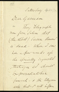 Letter from Wendell Phillips, to William Lloyd Garrison, Saturday, [April 11?, 1879]