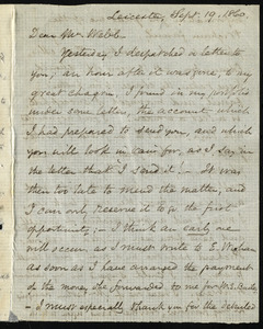 Letter from Samuel May, Leicester, [Mass.], to Richard Davis Webb, Sept. 19, 1860