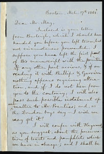 Letter from Charles King Whipple, Boston, to Samuel May, March 17th, 1861
