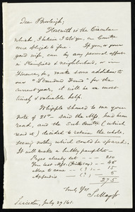 Letter from Samuel May, Leicester, [Mass.], to Charles Calistus Burleigh, July 29 / 61