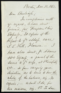 Letter from Samuel May, Boston, to Charles Calistus Burleigh, Nov. 11, 1861