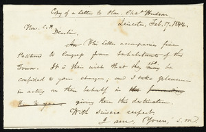 Copy of letter from Samuel May, Leicester, [Mass.], to Charles Hudson, Feb. 17. 1842