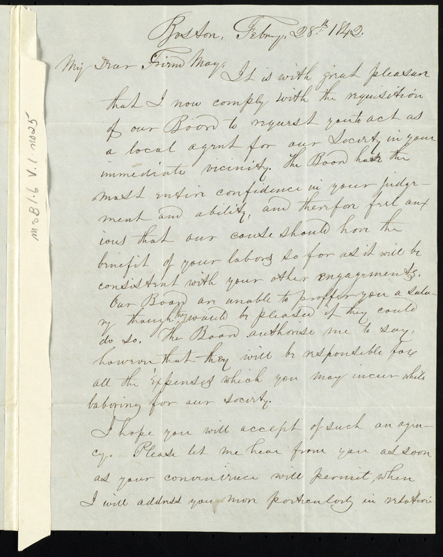 Letter from John Anderson Collins, Boston, to Samuel May, February 28th ...