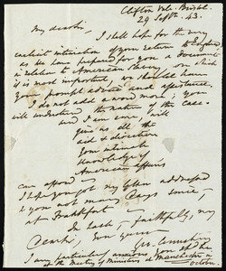 Letter from George Armstrong, Clifton, Brisol, [England], to Samuel May, 29 Sept. 43