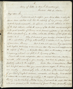 Copy of letter from Samuel May, Geneva, to George Armstrong, Oct. 9 1843
