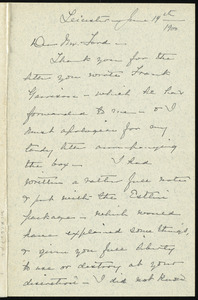 Letter from Elizabeth G. May, Leicester, [Mass.], to Worthington Chauncey Ford, June 14th, 1900
