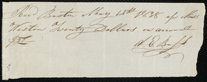 Receipt from A. E. Buss, Boston, [Mass.], to Caroline Weston, May 13th, 1838