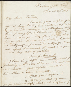 Letter from Estwick Evans, Washington City, to William Lloyd Garrison, March 29th, 1833