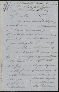 Letter from William Farmer, 29 Charlotte Terrace, Barnsbury Road, Islington, London, [England], to William Lloyd Garrison, November 6th, 1852