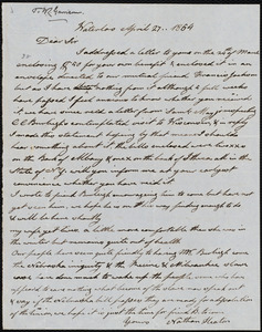 Letter from Nathan Heaton, Waterloo, to William Lloyd Garrison, April 27, 1854