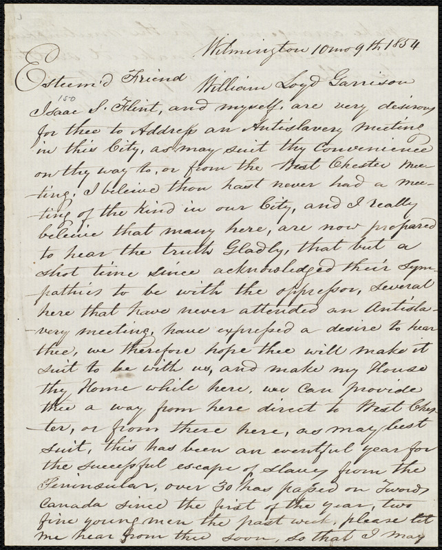 Letter From Thomas Garrett, Wilmington, [Delaware], To William Lloyd ...