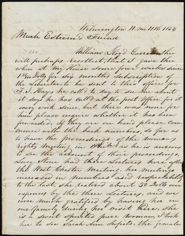 Letter from Thomas Garrett, Wilmington, [Delaware], to William Lloyd ...