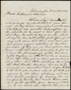 Letter from Thomas Garrett, Wilmington, [Delaware], to William Lloyd Garrison, 11 mo[nth] 11th [day] 1854